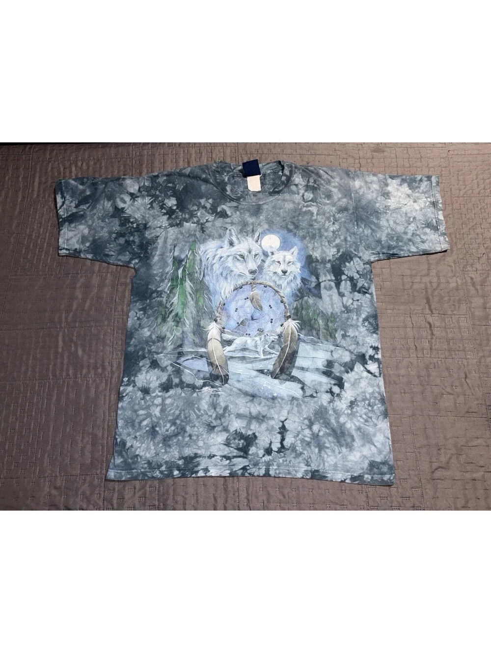 Polar Graphics tie dye Wolf Wolves Dream Catcher T Shirt Vintage tee L
